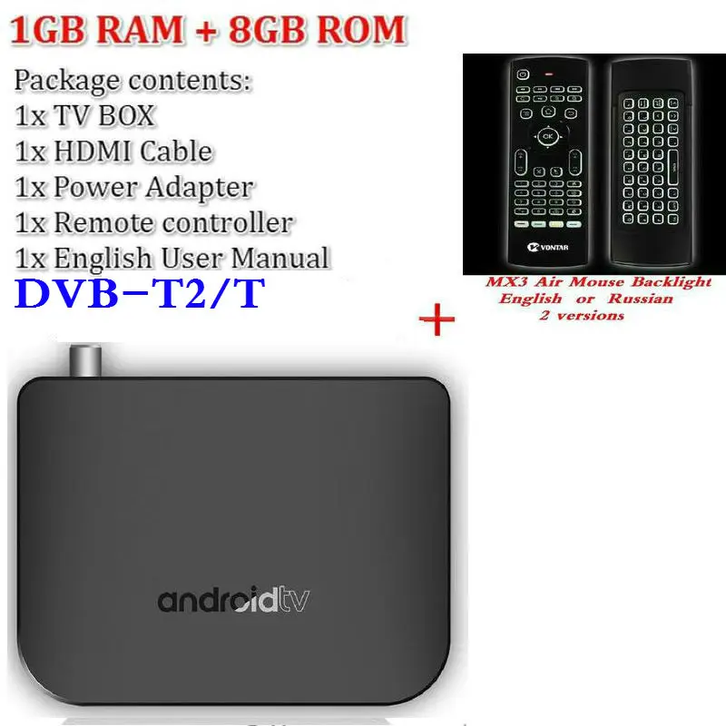 M8S PLUS DVB Smart 4K Android 7,1 ТВ приставка DVB-T2/T DVB-S2X/S2/S наземный комбо Amlogic S905D четырехъядерный 1 ГБ 8 ГБ 1080p - Цвет: T With MX3