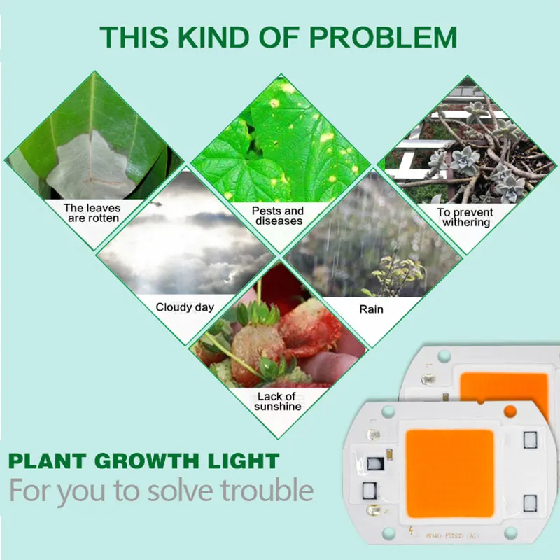 Лампа для выращивания чип полный спектр переменный ток 220 В 20 Вт 30 50 светодиодный