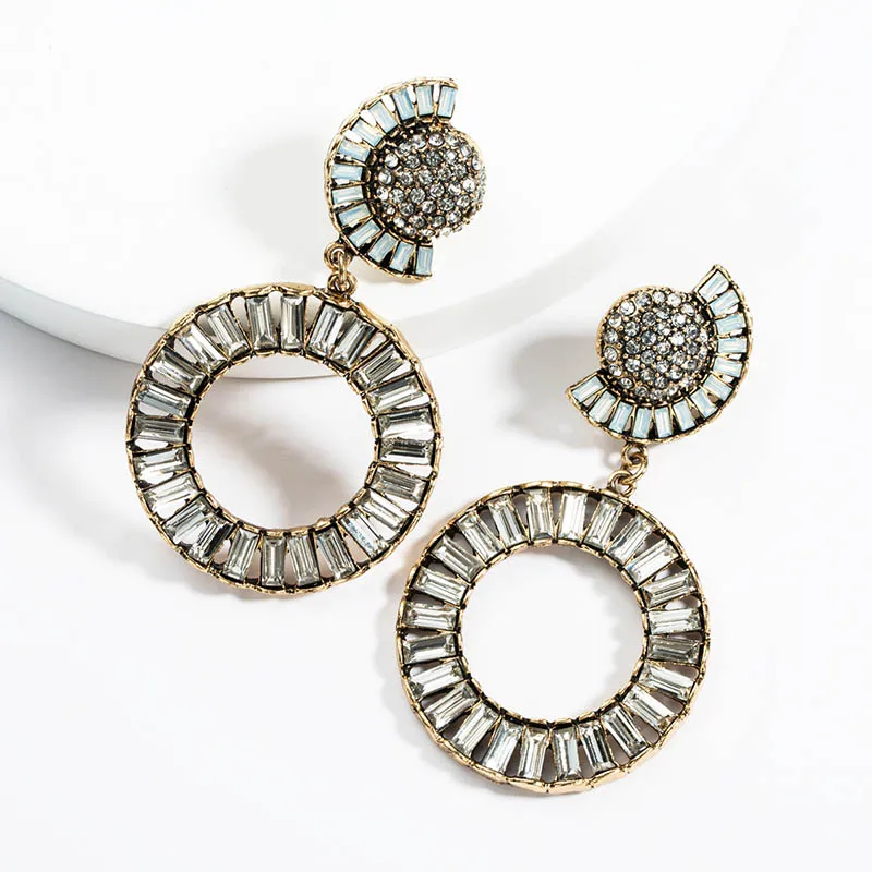 Роскошные Разноцветные полые круглые хрустальные висячие серьги золотого цвета