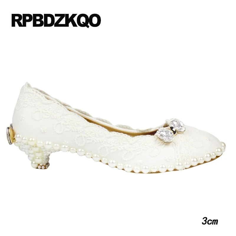 свадебный высокие каблуки Плюс размер насосы стилет кристалл белый жемчужный