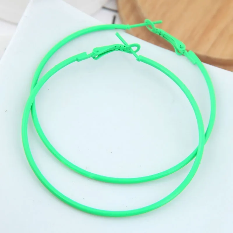 6CM Big Circle Hoop Earrings For Women Korean Yellow Green Colorful Hoop Earring Female Brincos Fashion Jewelry Gifts - Окраска металла: Green