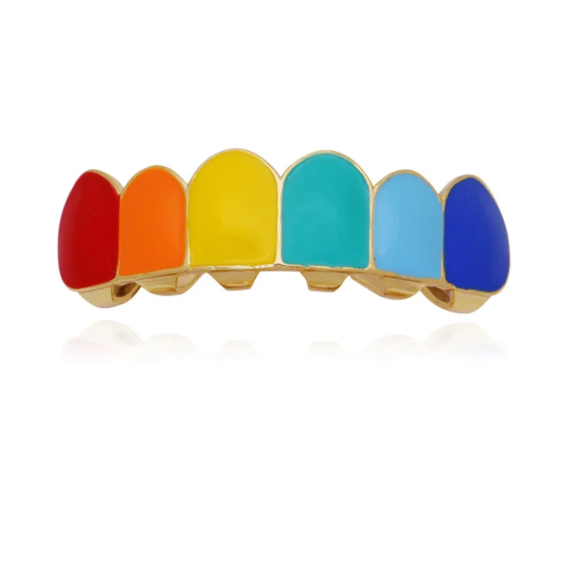 GOLD COLOR TOP OMYFUN хип-хоп ЗУБЫ Grillz набор золото Цвет зубные решетки Rappers' модный топ и низ эмали капы для зубов Радуга стоматологических грили - Окраска металла: GOLD COLOR TOP
