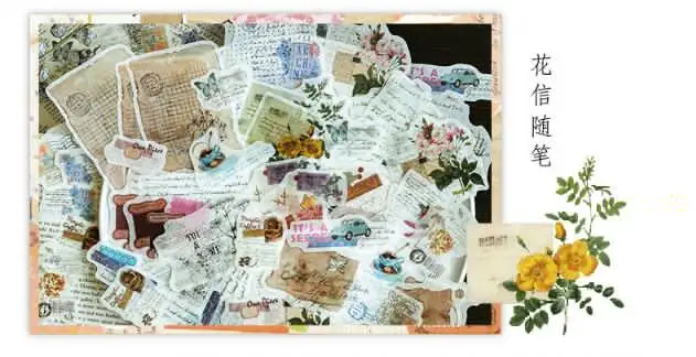 60pcs/pack Vintage English/Old Newspaper/Character/Memories Ticket Root/Seal/Magazine/Vintage Flower Letter Decorative Sticker - Цвет: see chart