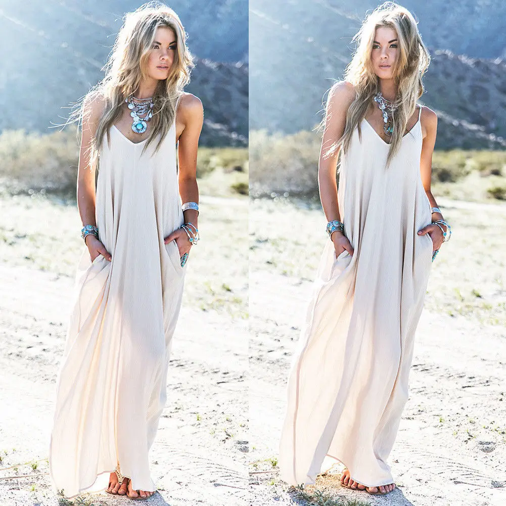 Women Dress Boho Long Maxi Beach Holiday Party Casual Summer Sundress Sleeveless Girl Vestido | Женская одежда