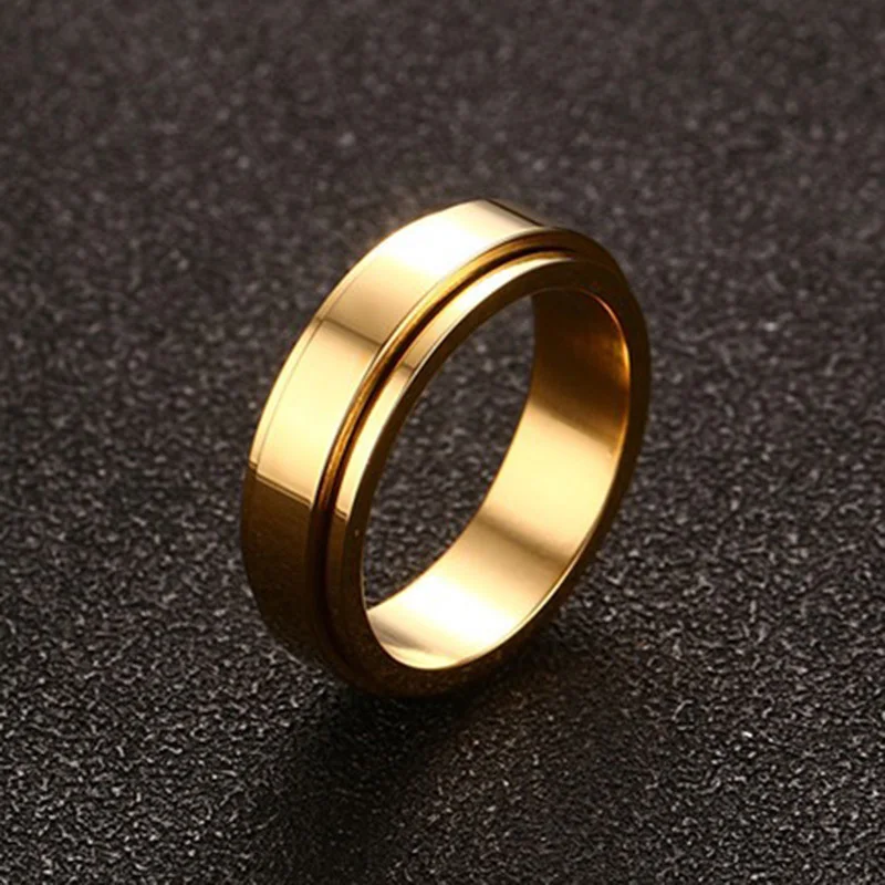 Золотой Vnox 6 мм spinner кольцо Для мужчин Jewelry Нержавеющая сталь двойная петля Дизайн байкер - Цвет основного камня: Золотой