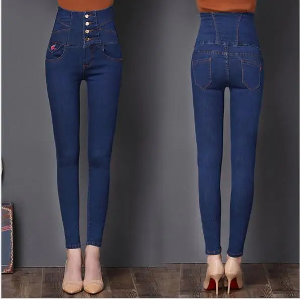 Модные женские джинсовые брюки с эластичной резинкой на высокой талии