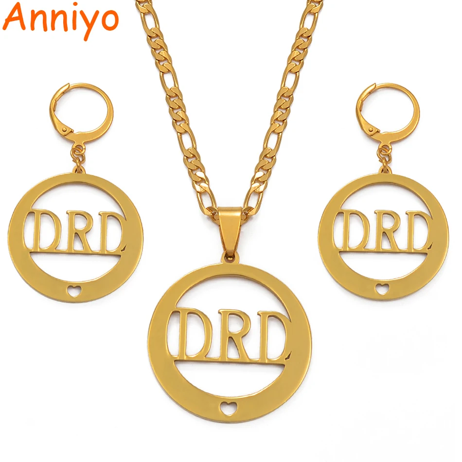 

Anniyo Name DRD Earrings Necklaces Jewelry set for Woman Gold Color Jewellery #036321