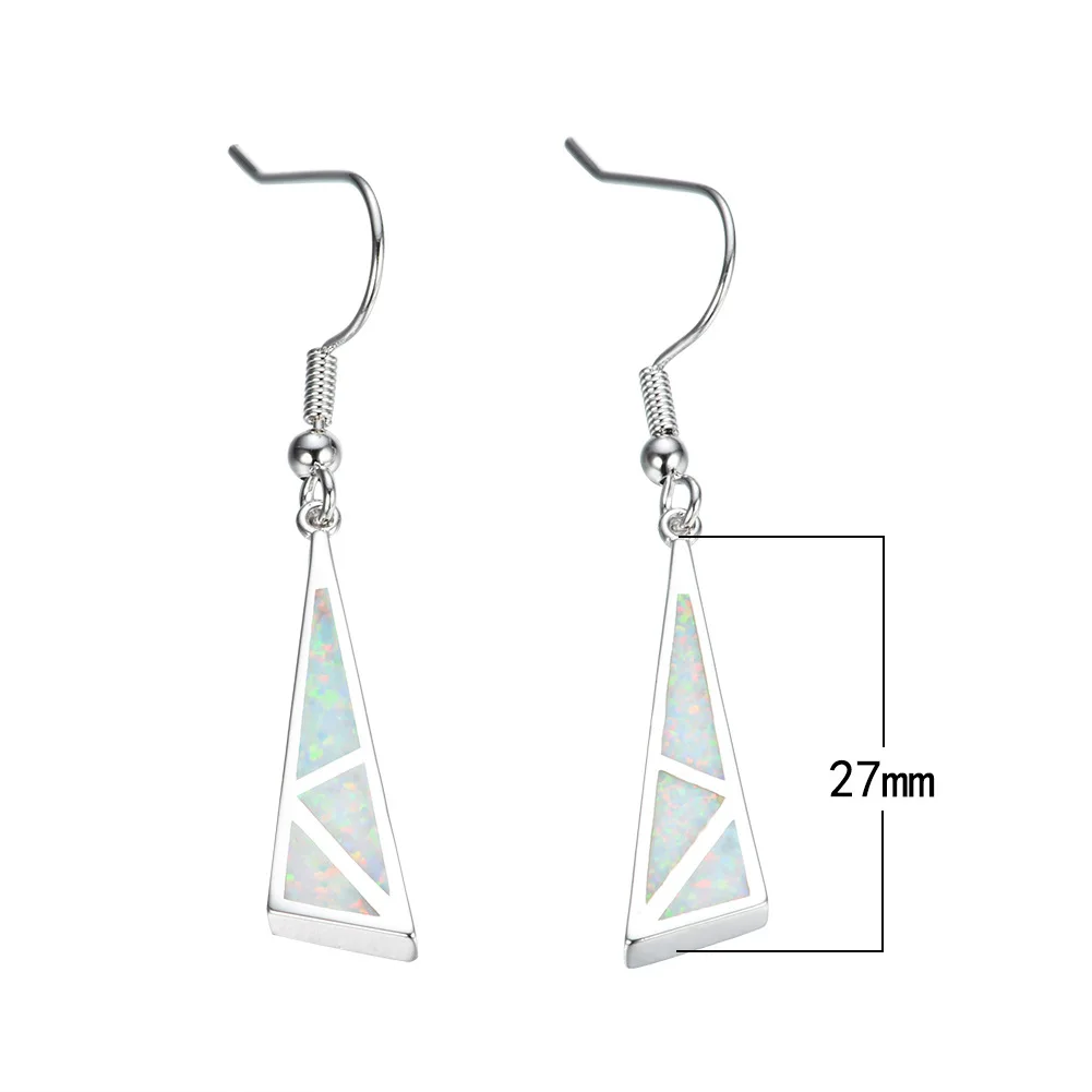 

UFOORO earrings triangle White Blue Fire Opal Earrings for Women Jewelry drop Earrings Gift girlfriends 2019