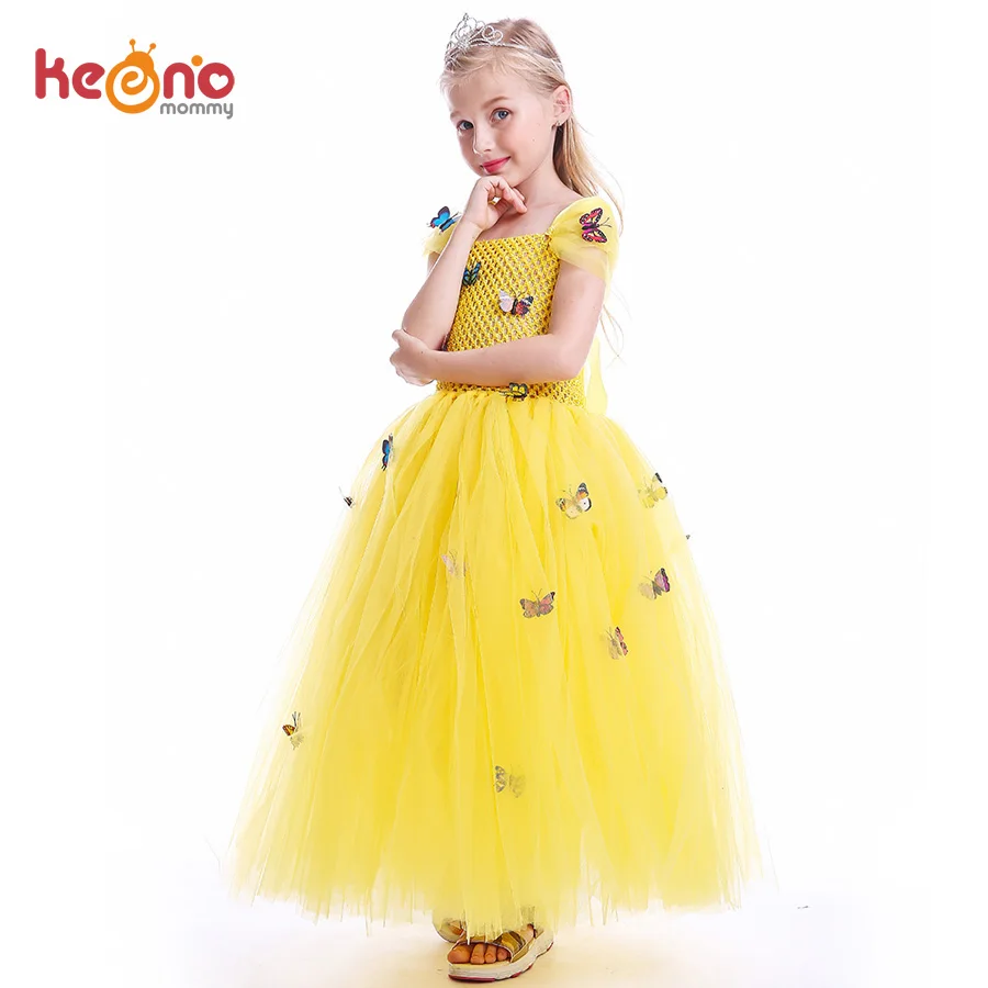 Красивое цельнокроеное платье-пачка для девочек платье с бабочками и цветами
