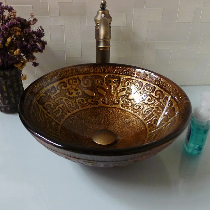 

Free Shipping Bathroom Round Tempered Glass Sink Cloakroom Counter Top basin HX022