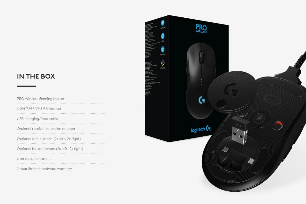Беспроводная игровая мышь logitech G PRO для eSports Hero16K, датчик RGB освещения, 16000 dpi, Беспроводная зарядка