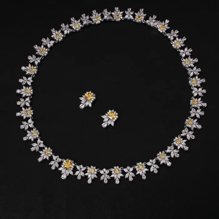 Желтая мода AAA кубический циркон ювелирные наборы серьги/ожерелье продвижение