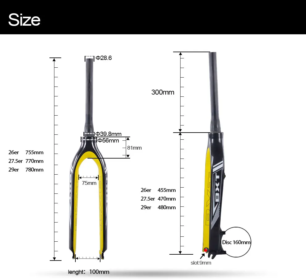 BXT Tapered 29 дюймовый горный велосипед передняя вилка из углеродного волокна MTB
