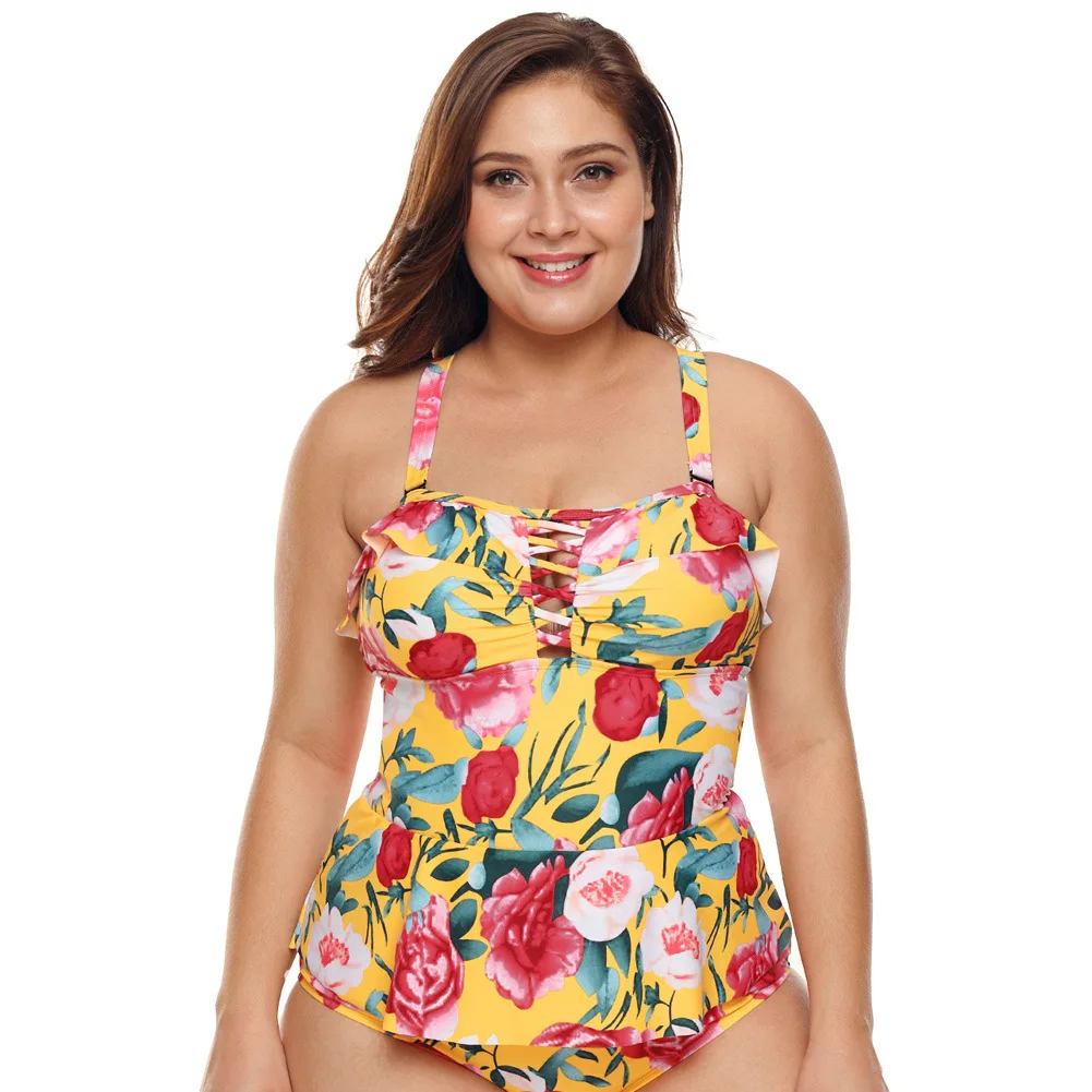 

Plus Size Swimwear Large-size Printed Bikini Swimsuit Shows Thin and Sexy Hot Spring Women's Swimsuit