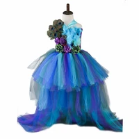 princess girls peacock party dress handwork peacock feather baby girls ball gown trailing dreshses for photo props birthday
