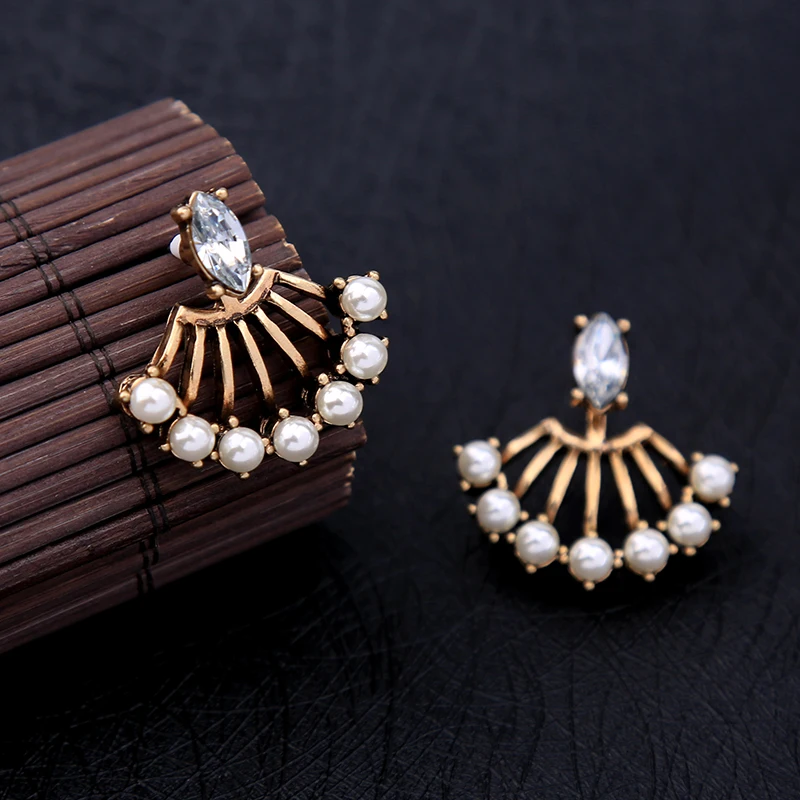 Женские винтажные серьги с акриловым жемчугом в форме вентилятора модные