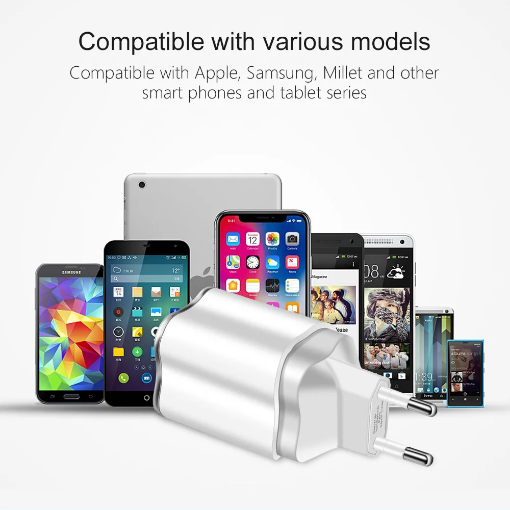 Зарядное устройство Powstro с двумя USB портами 5 В 2 А настенное зарядное дорожный