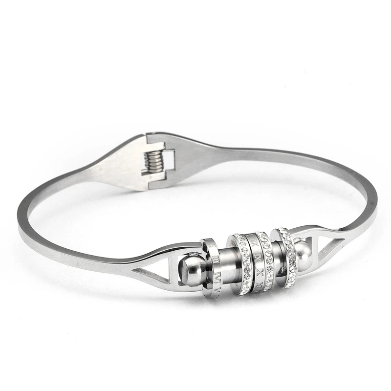 silver color Розовое золото Цвет Браслет-кафф с кристаллами для женщин фигура уникальный дизайн нержавеющая сталь браслеты и браслеты модные ювелирные изделия Bijoux - Окраска металла: silver color