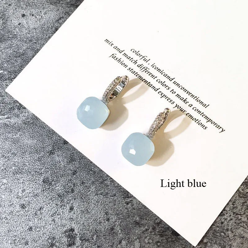 Light blue 11,11 высокое качество, карамельный стиль, серьги Bijoux, покрытые белым золотом, полный циркон, висячие серьги для женщин, лучший рождественский подарок - Окраска металла: Light blue