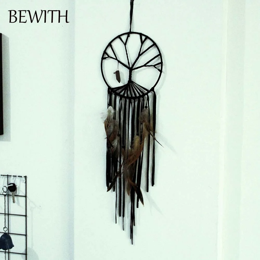 Древо жизни индийский Ловец снов большой с перьями и натуральным камнем