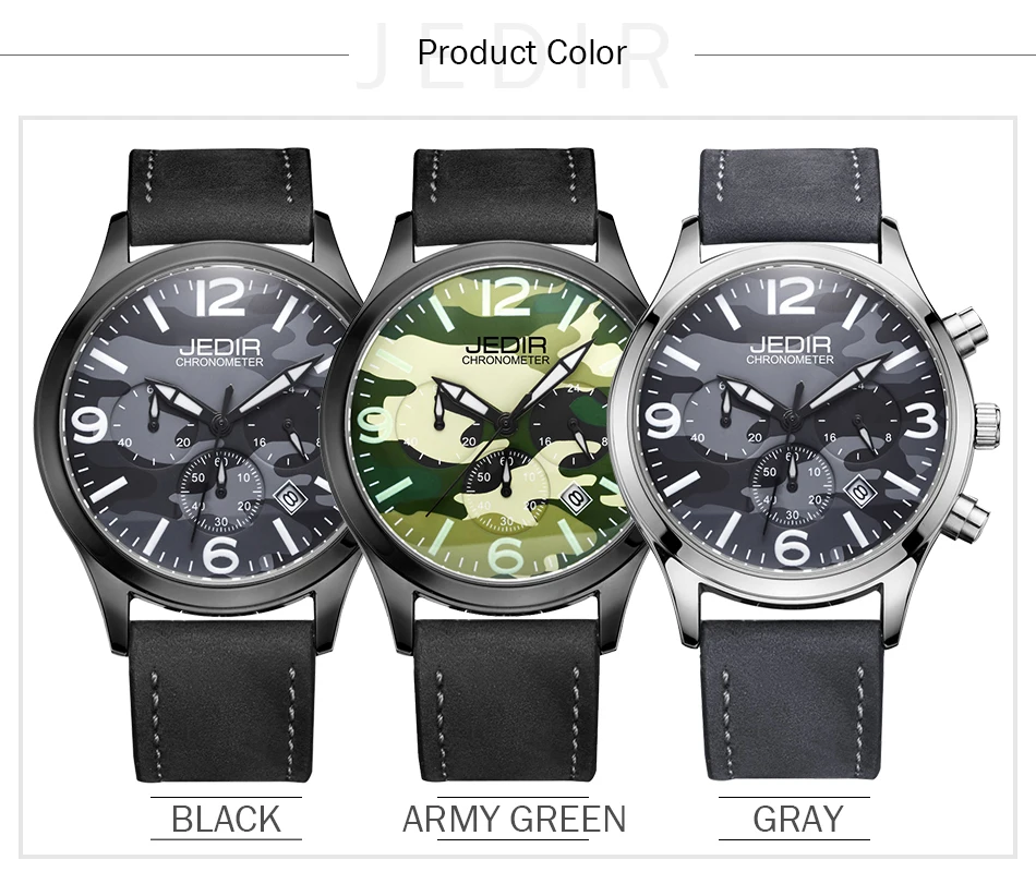 Мужские спортивные наручные часы JEDIR с хронографом и датой водонепроницаемые