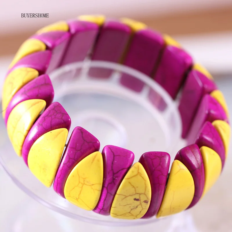 Purple and Yellow Женские ювелирные изделия, растягивающиеся Бусы из натурального камня, красный, зеленый, белый, фиолетовый, желтый, разноцветный браслет из говлита, 8 дюймов, 1 шт - Окраска металла: Purple and Yellow