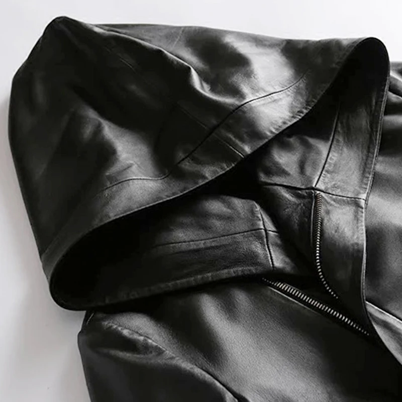 Черное пальто из натуральной кожи женская модная мотоциклетная куртка овчины с