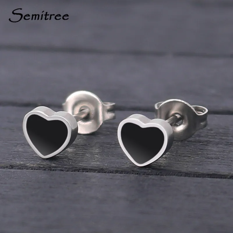 Semitree новые модные серьги гвоздики из нержавеющей стали в форме сердца цвета