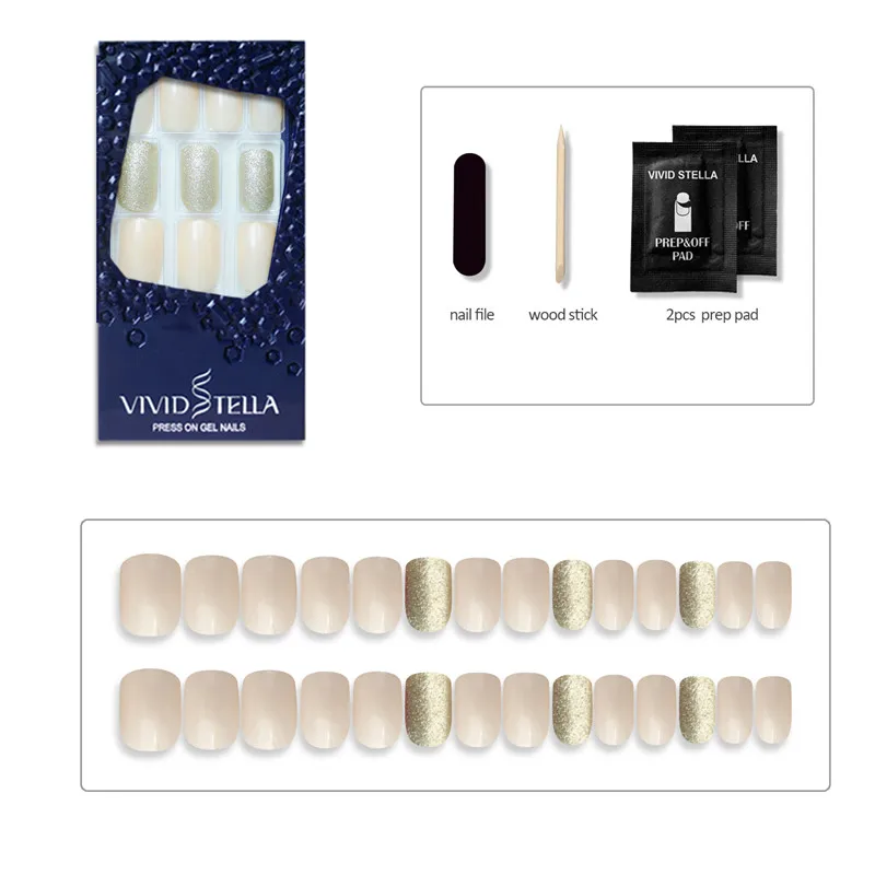 Box Pre-glued Fake Nail With Designs 30PCS Press on Full Cover Shiny Glitter False Nail Tips ABS DIY Women Artificial Nail Art