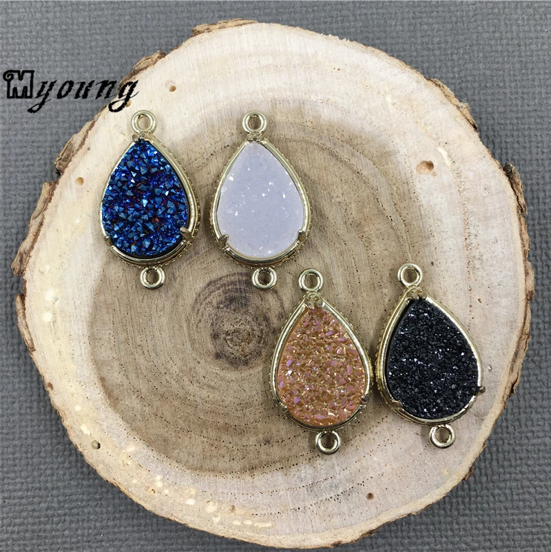 Water Drop Nature Stone Titanium Quartz Drusy Connector Agates Druzy Charm Pendant For Jewelry Making MY1459 | Украшения и