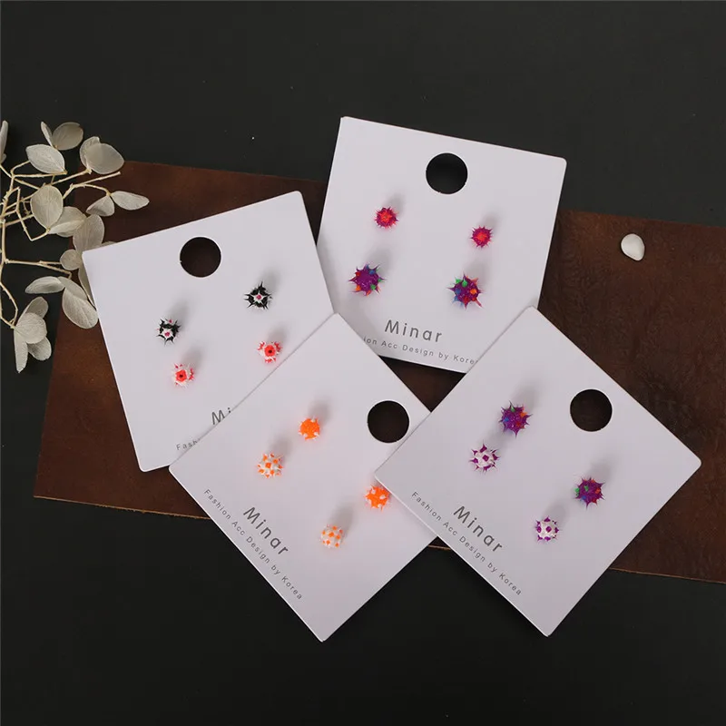 Милые серьги красочные геометрические в виде Колючего шара набор из 2 пар