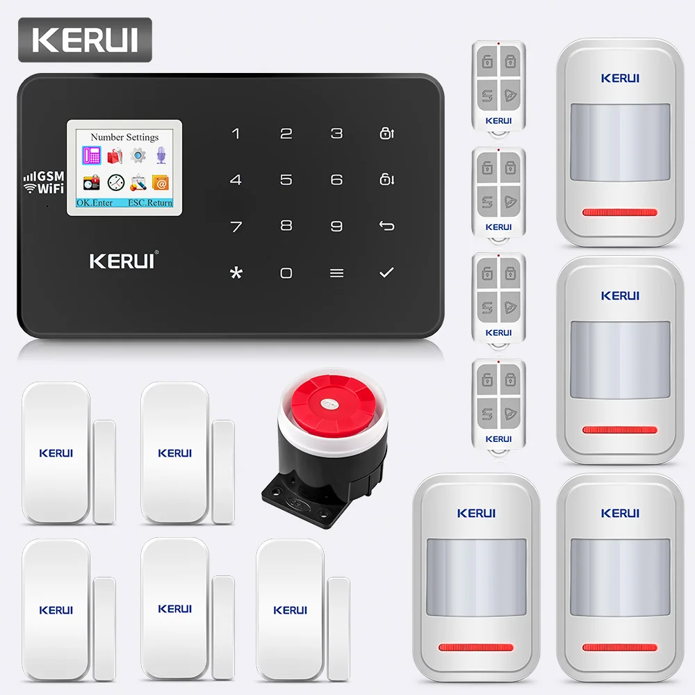KERUI W18 Домашняя безопасность Wi-Fi GSM охранная сигнализация Система управления APP Arm PIR CO газовый дверной датчик 720P wifi IP камера сигнализация - Цвет: Alarm system Kit6