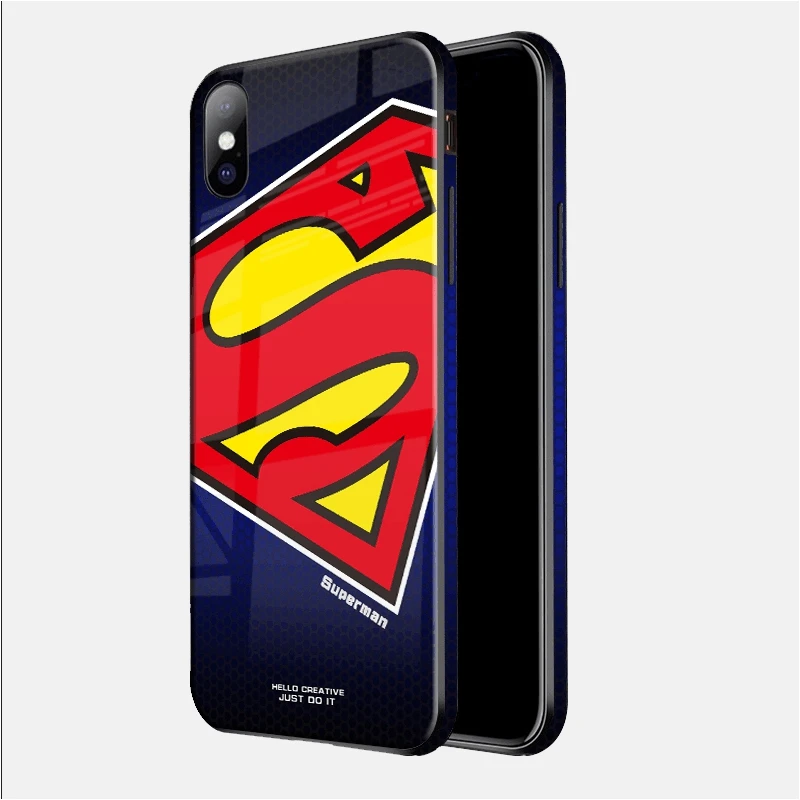 SUPERMAN2 Роскошные стеклянные чехлы для телефонов с супергероями для iPhone 8, 7, 6s Plus, XS Max, XR, 10, 8 Plus, 7 Plus, чехол с логотипом Marvel, Мстители, Человек-паук, Супермен - Цвет: SUPERMAN2