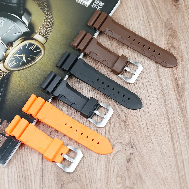 Силиконовый ремешок мужские часы аксессуары для Panerai ремешок 1950 серии PAM00616 00682 водонепроницаемый резиновый ремень 24 мм Серебряная Пряжка