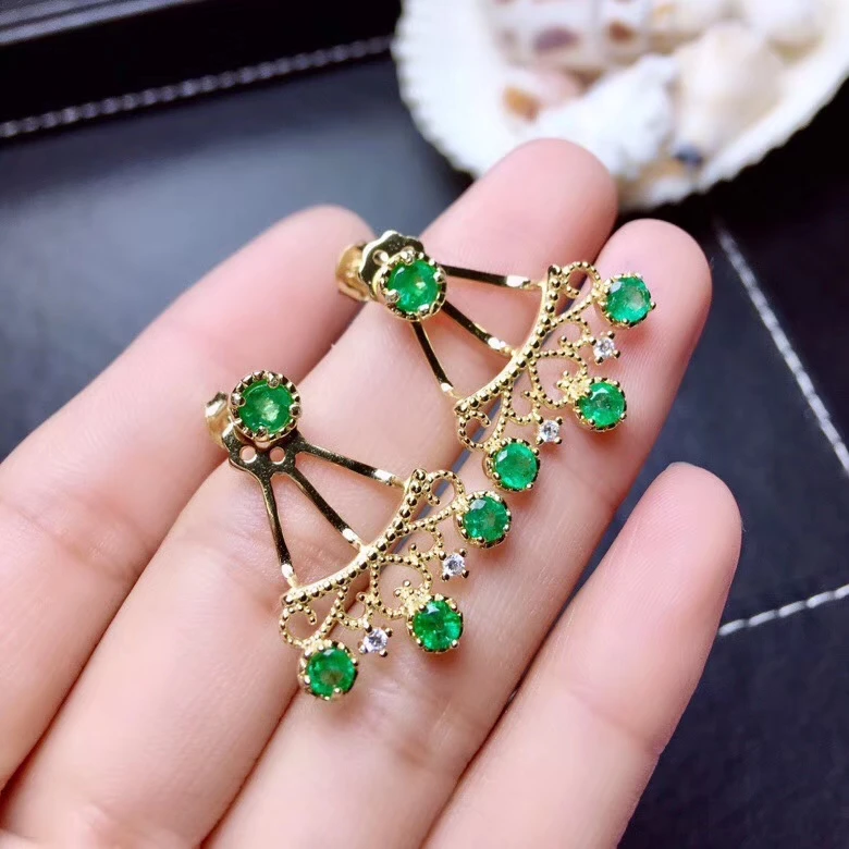 Женские серьги-подвески из серебра 925 пробы с зеленым изумрудом | Украшения и