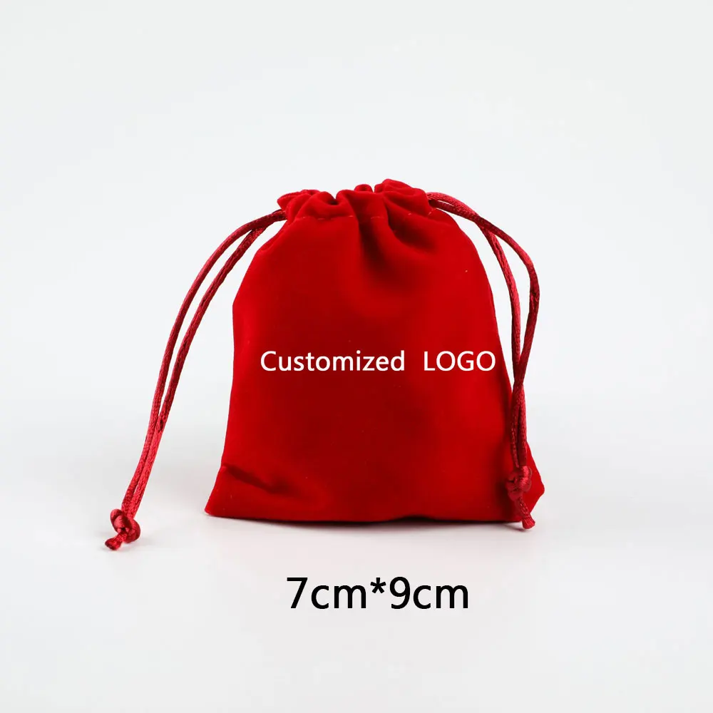 Red Velvet Bag Изготовленный на заказ логотип подарочные коробки ювелирных изделий и ювелирные изделия Бархатные Сумки для дропшиппинг заказ настроить название бренда - Цвет: Red Velvet Bag