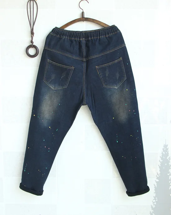 Новые женские осенне-зимние модные джинсы с эластичной резинкой на талии 2017