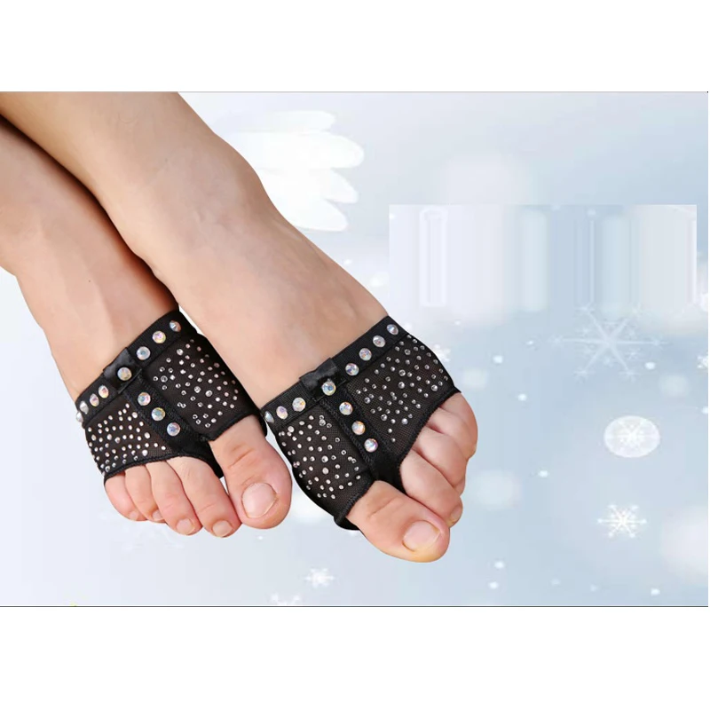 Черные подушечки для ног с блестящими стразами стринги полутуфли лапы танцев