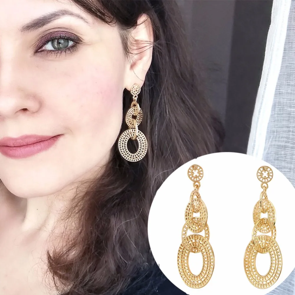 Модный trinketsea полые длинные висячие серьги для женщин золотые круглые Висячие