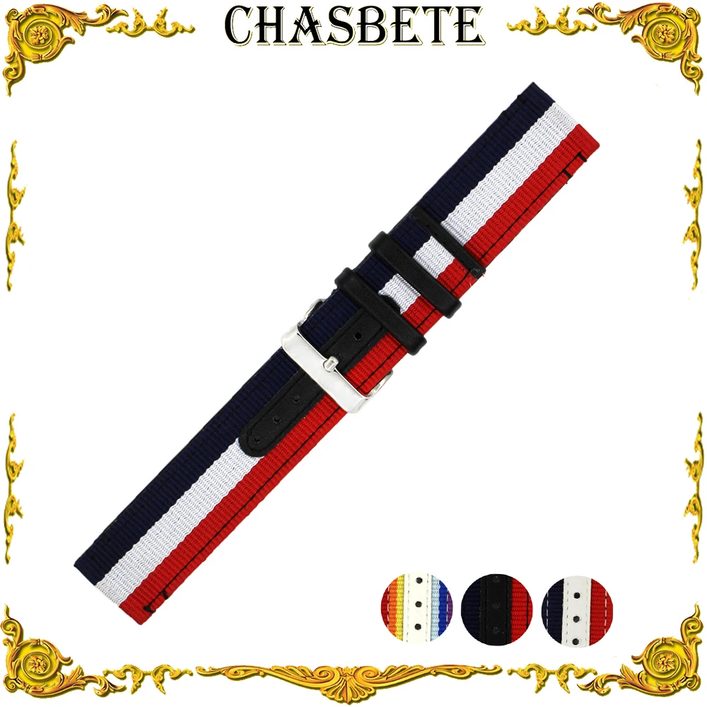 

22mm 24mm Nylon Canvas Watch Band for Cartier Men Women Nato Fabric Strap Wrist Loop Belt Bracelet Black White + Pin + Tool