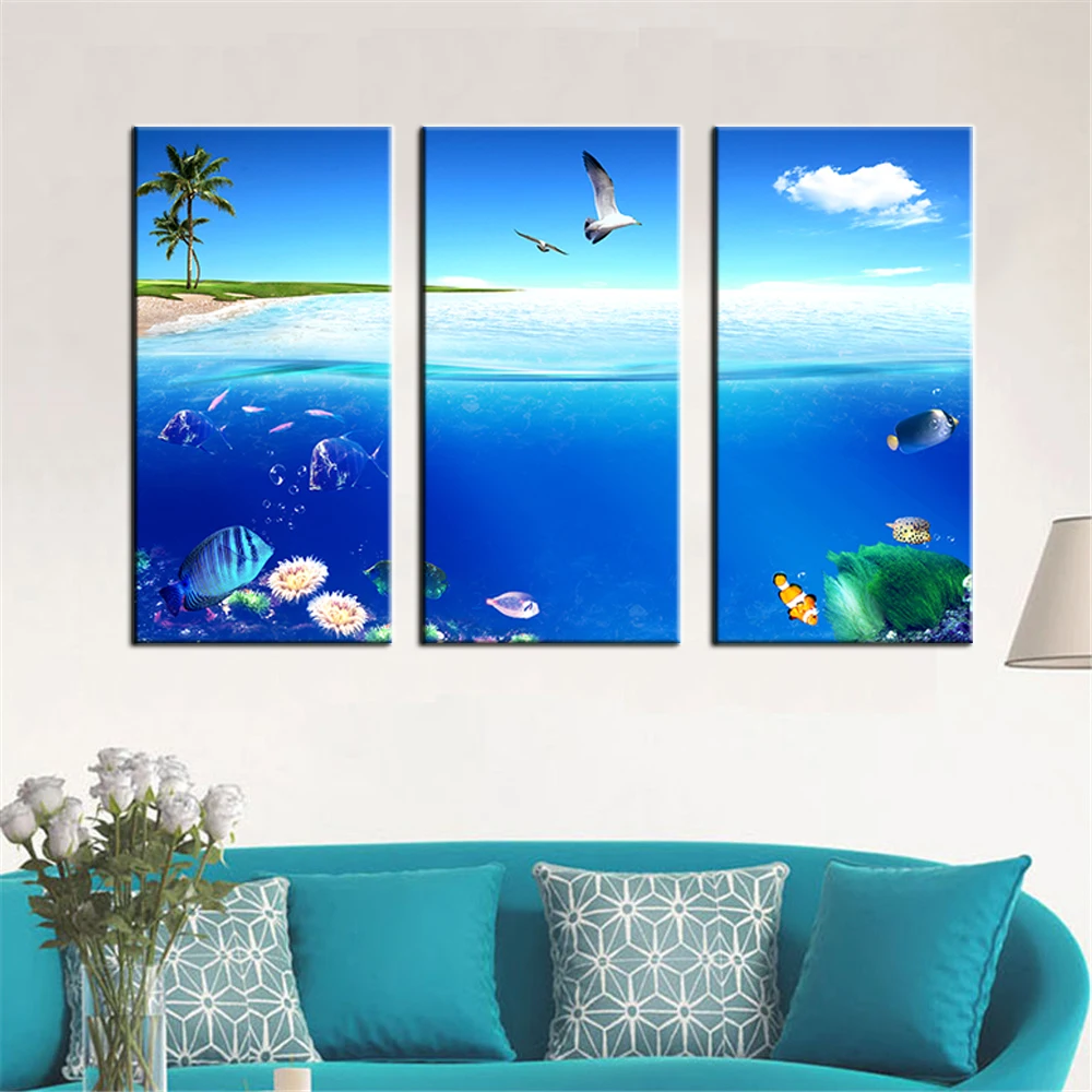 Картина на холсте масляная печать морской пейзаж Пляж рыба птицы домашний декор
