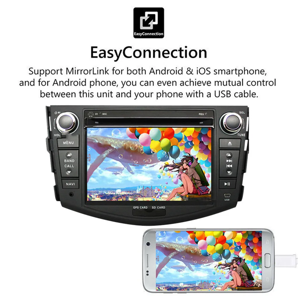 Автомобильный DVD-плеер с GPS-навигацией Android 9 1 для Toyota RAV4 2007 2008 2009 2010 2011 2 din 1024*600