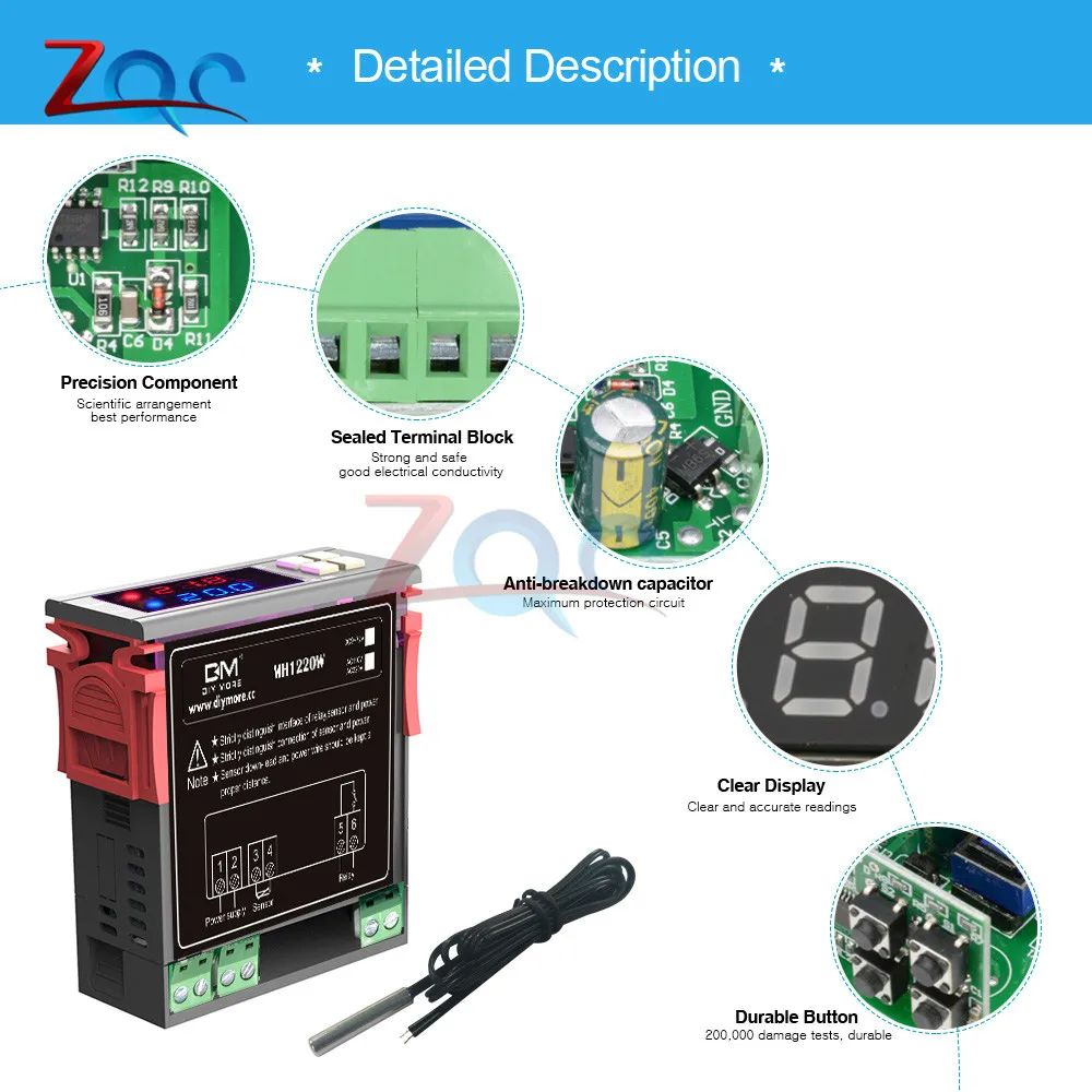 MH1220W DC 12 V-72 V AC 110V 220V термометр температуры светодиодный цифровой регулятор