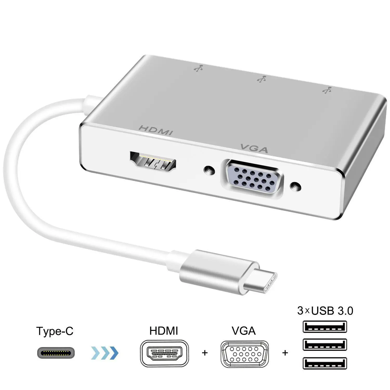 HOT-USB C к HDMI VGA 2K 4K адаптер Тип 3 USB3.0 концентратор портативный конвертер для 2017 MacBook