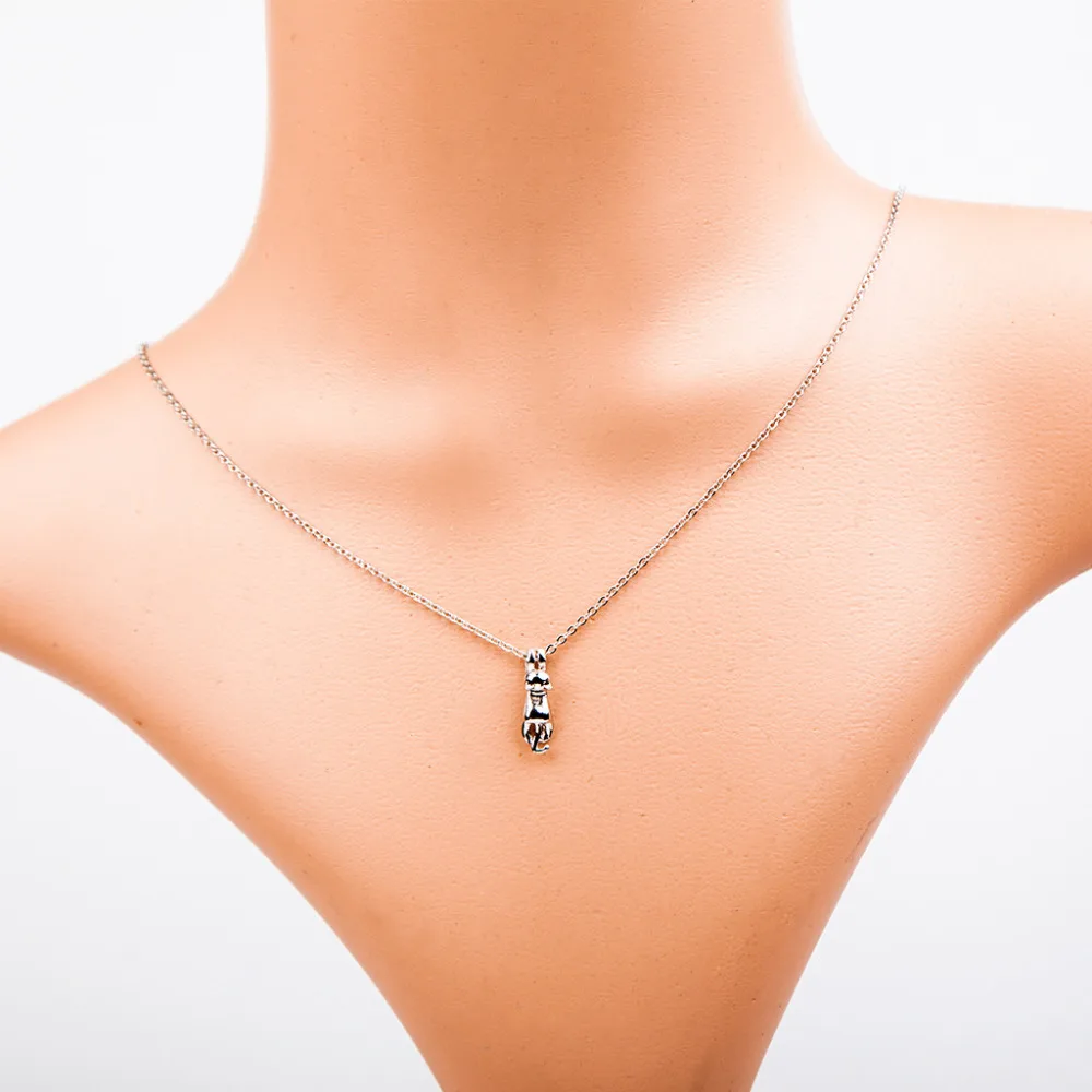 Женское колье с подвеской в виде кошки золотистого и серебристого цвета|silver