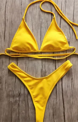yellow Бразильские купальные костюмы для девочек, бикини, маленькая чашка+ Стильный пляжный бикини с высокой посадкой, однотонные черные/белые микро купальные костюмы, стринги, бикини - Цвет: yellow