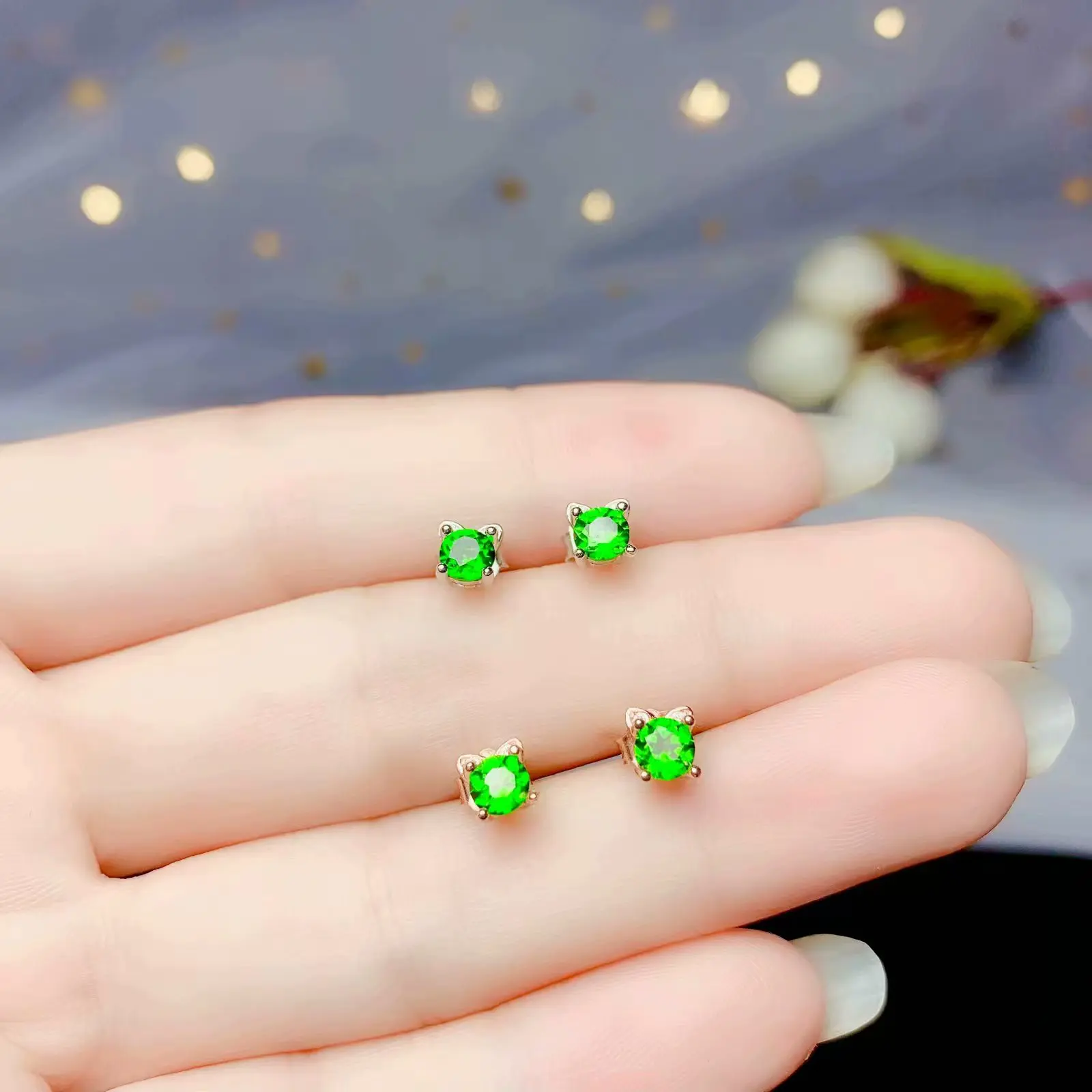 

chic fresh green diopside gemstone earrings real 925 silver stud earrings promotion welfare