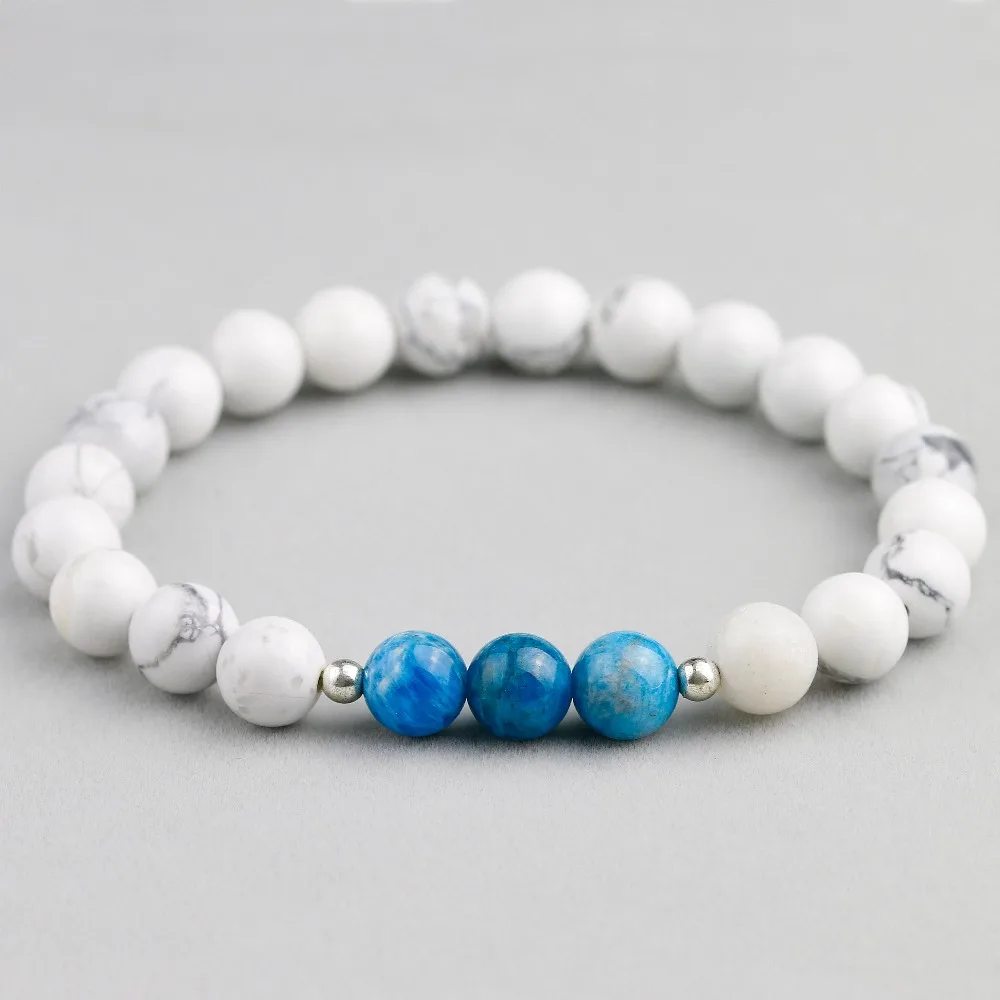 Браслет для йоги из натурального синего апатита лечебный Белый Howlite камень