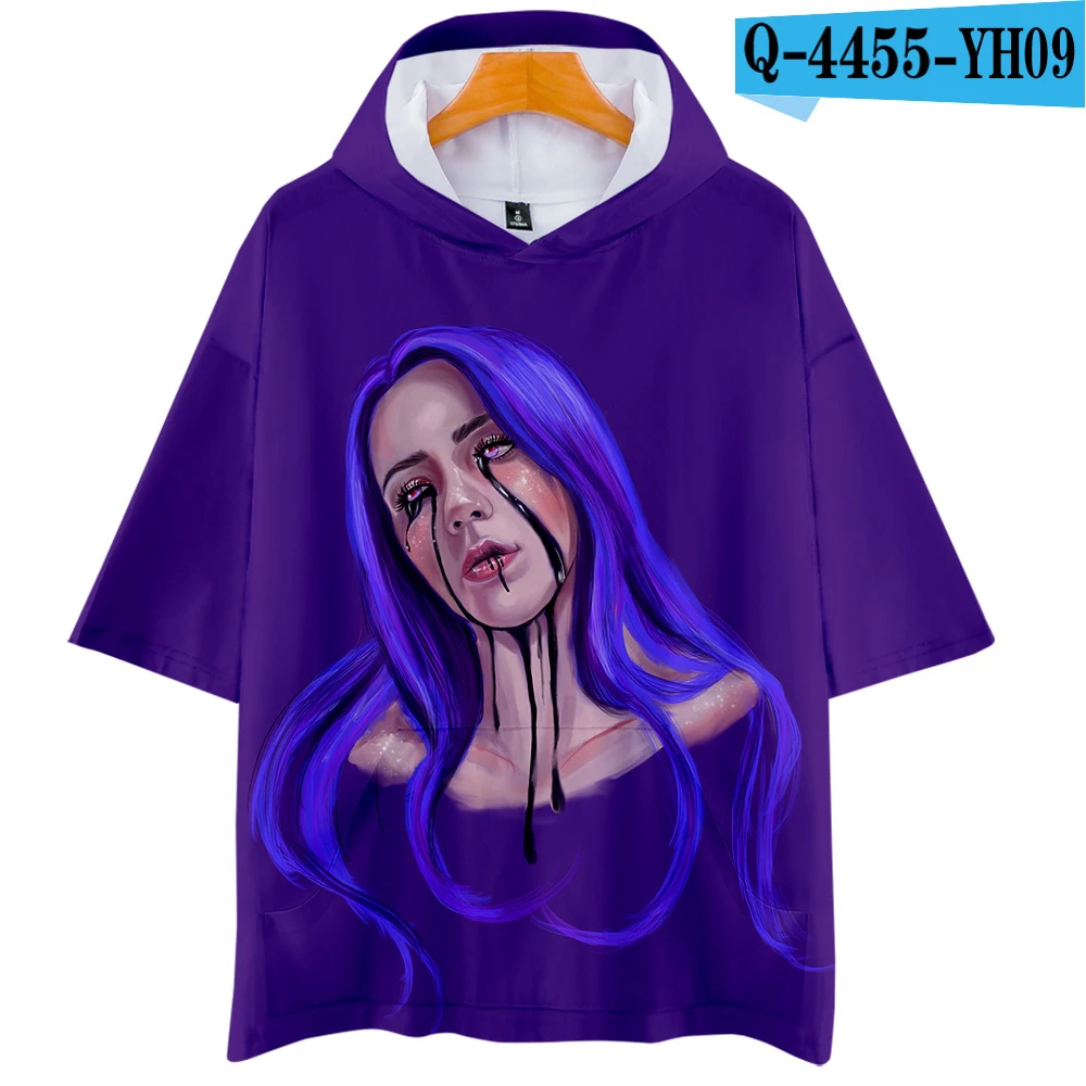 Billie Eilish 3D футболки с капюшоном, женские/мужские модные летние футболки с коротким рукавом,, Повседневная Уличная футболка - Цвет: 3D