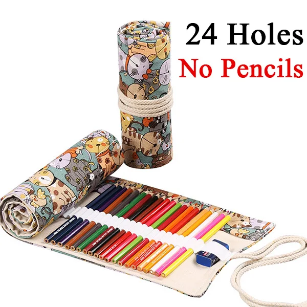 24 Holes No Pencils 12/24/36/48/72 рулон школьный Карандаш Чехол Kawaii пенал из ткани уголовного для девочек и мальчиков милый большой Карандаш Чехол штрафы коробка канцелярских принадлежностей - Цвет: 24 Holes No Pencils